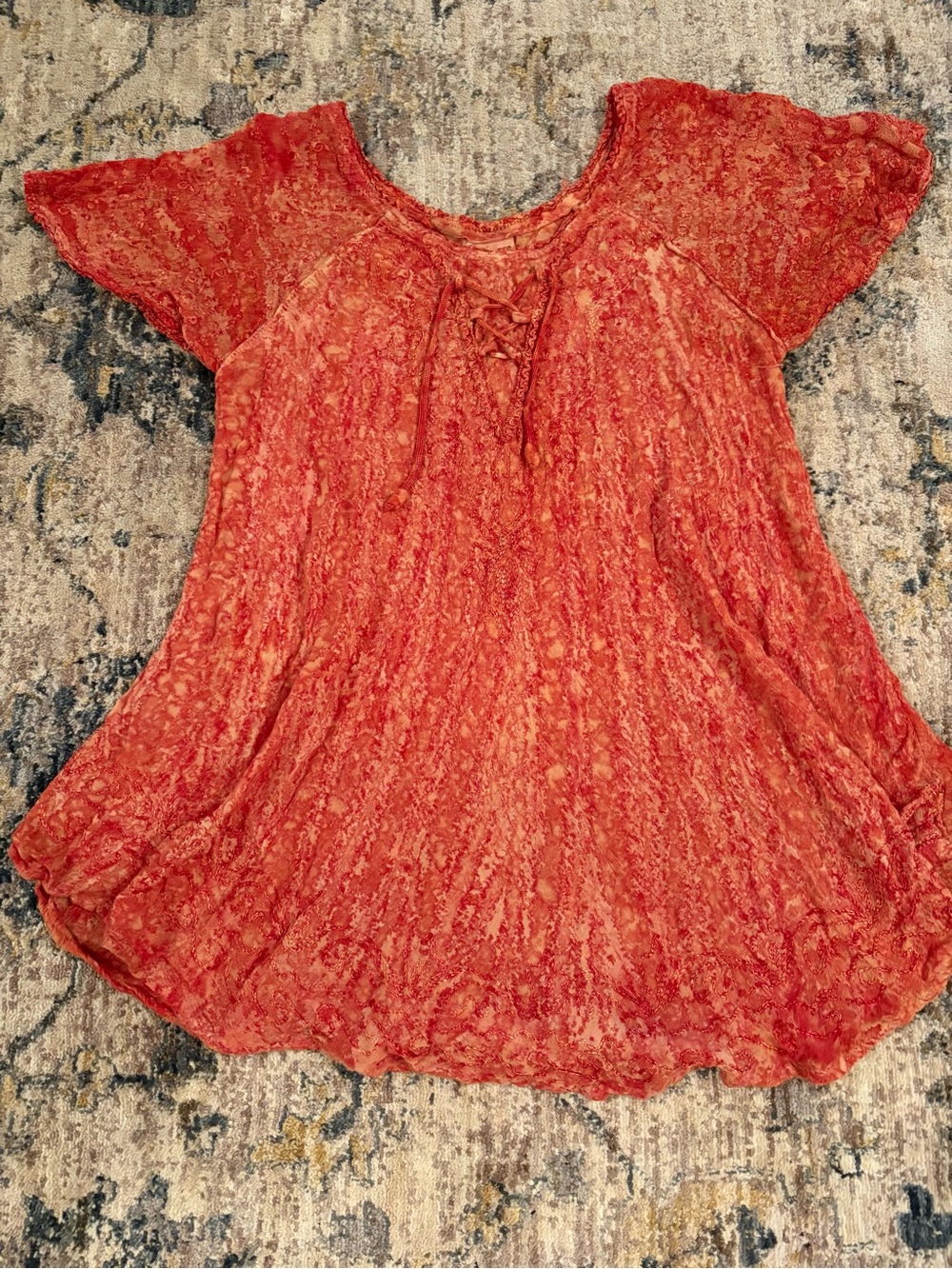 Vintage 90s Advance Apparels Free Size Red/Orange Lace Up Babydoll Fairy Core